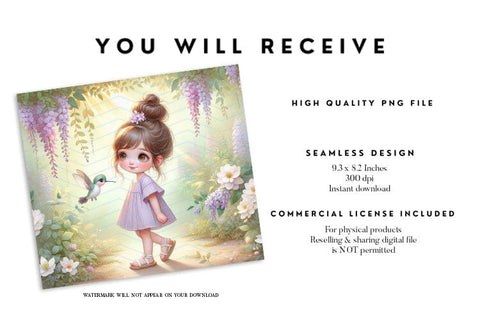 Hummingbird Garden Girl Tumbler Wrap Sublimation BijouBay 