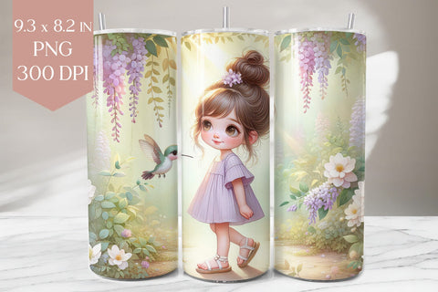 Hummingbird Garden Girl Tumbler Wrap Sublimation BijouBay 