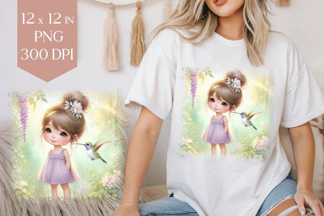Hummingbird Girl T-Shirt Sublimation Design Sublimation BijouBay 
