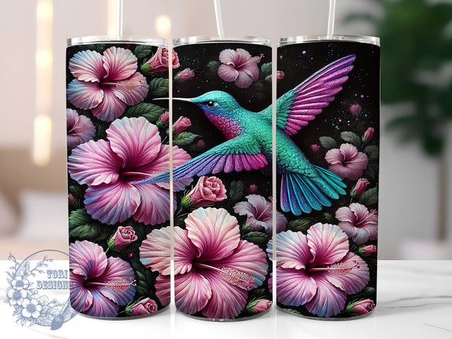 Hummingbird Glitter Floral Cute Nature Spring Tumbler Wrap, Glitter Floral Wrap, 20oz Drinkware, Floral Sublimation, Cute Hummingbird Design, Nature Gifts, Spring Tumbler Sublimation ToriDesigns 