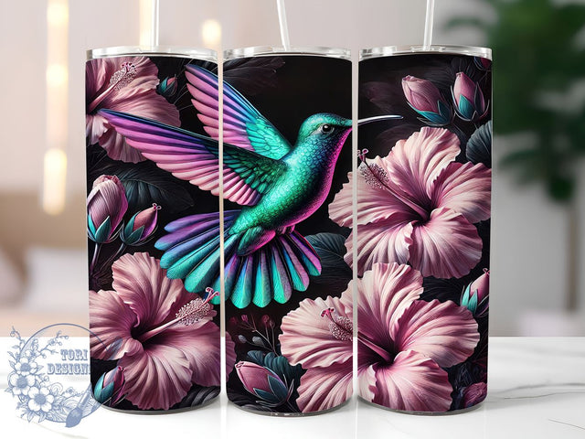 Hummingbird Glitter Floral Cute Nature Spring Tumbler Wrap, Glitter Floral Wrap, 20oz Drinkware, Floral Sublimation, Cute Hummingbird Design, Nature Gifts, Spring Tumbler Sublimation ToriDesigns 