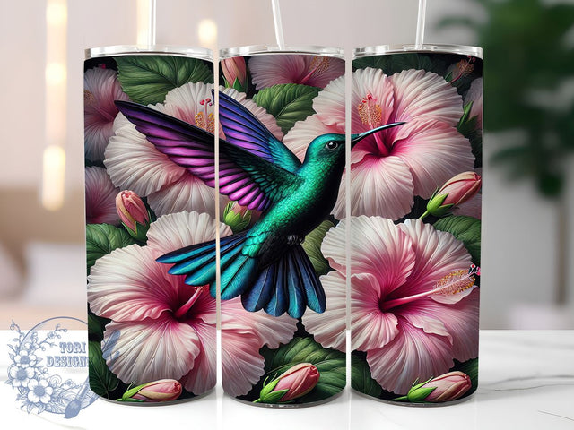 Hummingbird Glitter Floral Cute Nature Spring Tumbler Wrap, Glitter Floral Wrap, 20oz Drinkware, Floral Sublimation, Cute Hummingbird Design, Nature Gifts, Spring Tumbler Sublimation ToriDesigns 