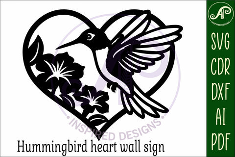 Hummingbird heart wall sign, SVG file. SVG APInspireddesigns 