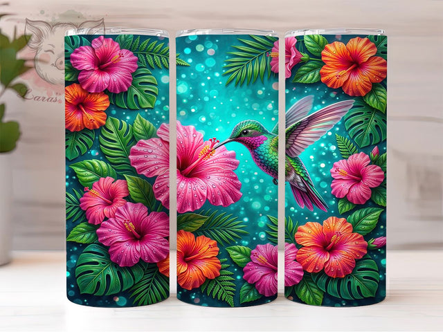 Hummingbird Hibiscus 20oz Tumbler, Hummingbird Hibiscus, Hibiscus Hummingbird, Hummingbird Tumbler, Hibiscus Tumbler, 20oz Tumbler, Floral Hummingbird, Tumbler Wrap Sublimation Lara' s Designs 