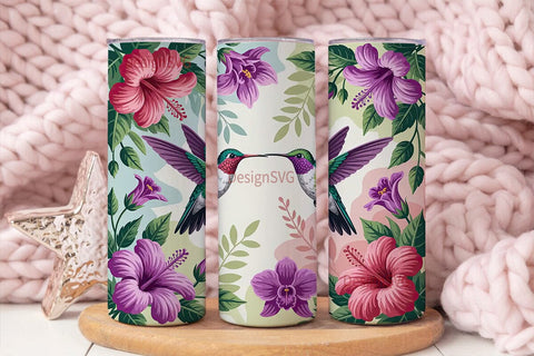 Hummingbird & Hibiscus 20oz Tumbler Wrap Sublimation DesignSVG 