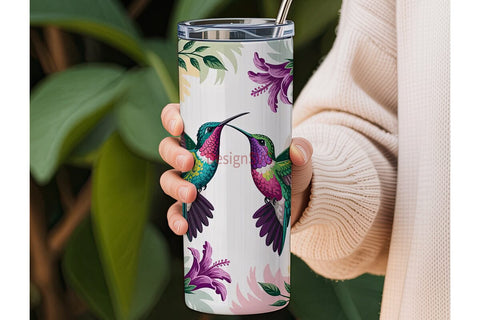 Hummingbird & Hibiscus 20oz Tumbler Wrap Sublimation DesignSVG 