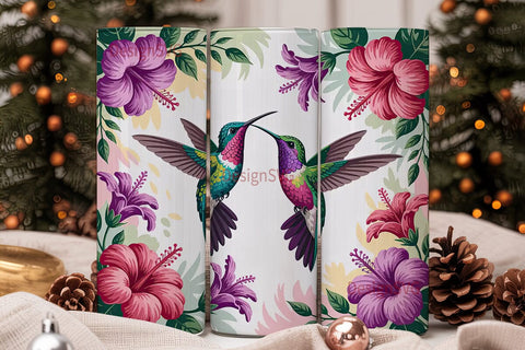 Hummingbird & Hibiscus 20oz Tumbler Wrap Sublimation DesignSVG 