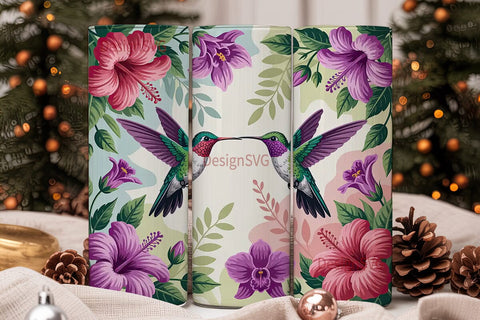Hummingbird & Hibiscus 20oz Tumbler Wrap Sublimation DesignSVG 