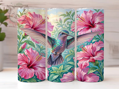 Hummingbird Hibiscus Art 20oz Tumbler, Hummingbird Hibiscus, Floral Art, Tropical Theme, Sublimation Wrap, 20oz Tumbler, Botanical Aesthetic, Nature Design Sublimation Lara' s Designs 