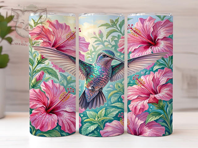 Hummingbird Hibiscus Art 20oz Tumbler, Hummingbird Hibiscus, Floral Art, Tropical Theme, Sublimation Wrap, 20oz Tumbler, Botanical Aesthetic, Nature Design Sublimation Lara' s Designs 