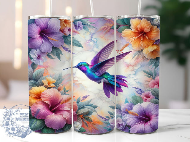 Hummingbird & Hibiscus Tumbler Wrap, Hibiscus Flower Tumbler, Floral Tumbler Design, 20oz Tumbler Sublimation, Tropical Bird Tumbler Wrap, Nature Tumbler Design, Hummingbird Sublimation Wrap Sublimation ToriDesigns 