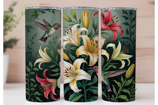 Hummingbird & Lilies Tumbler Wrap Sublimation PixelChick 