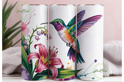 Hummingbird & Lily 20oz Tumbler Wrap Sublimation PixelChick 