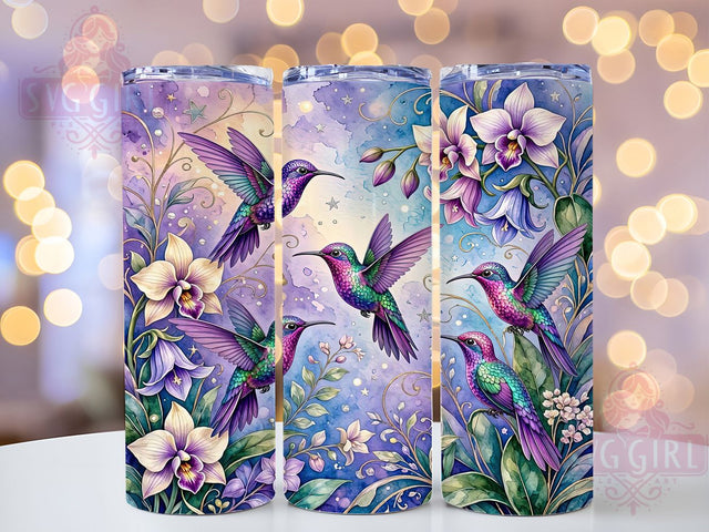 Hummingbird Orchid Fantasy 20oz Tumbler, Hummingbird Orchid Motif, Fantasy Art Design, Vibrant Theme, Whimsical Accent, Elegant Charm, Sublimation Wrap, 20oz Tumbler Sublimation SvggirlplusArt 
