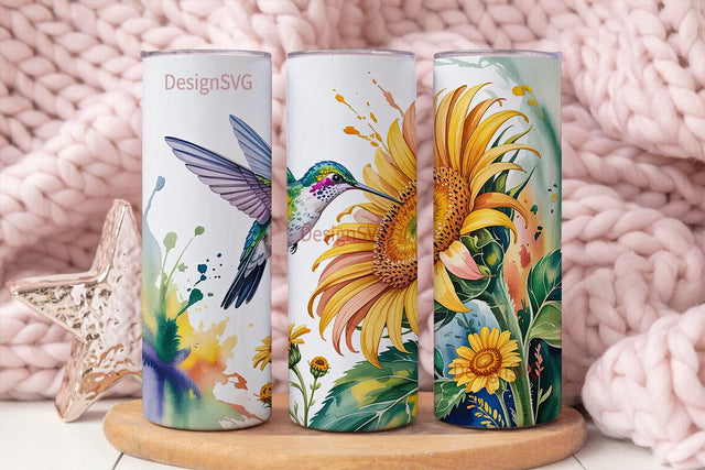 Hummingbird Sunflower 20oz Tumbler Wrap Sublimation DesignSVG 