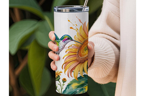 Hummingbird Sunflower 20oz Tumbler Wrap Sublimation DesignSVG 
