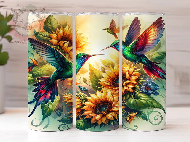 Hummingbird Sunflower Floral Tumbler Wrap, Floral Bird Design, Summer Drinkware, Nature Lover Tumbler, Hummingbird Sunflower, Botanical Tumbler Sublimation Lara' s Designs 