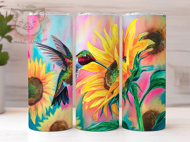 Hummingbird Sunflower Floral Tumbler Wrap, Floral Bird Design, Summer Drinkware, Nature Lover Tumbler, Hummingbird Sunflower, Botanical Tumbler Sublimation Lara' s Designs 