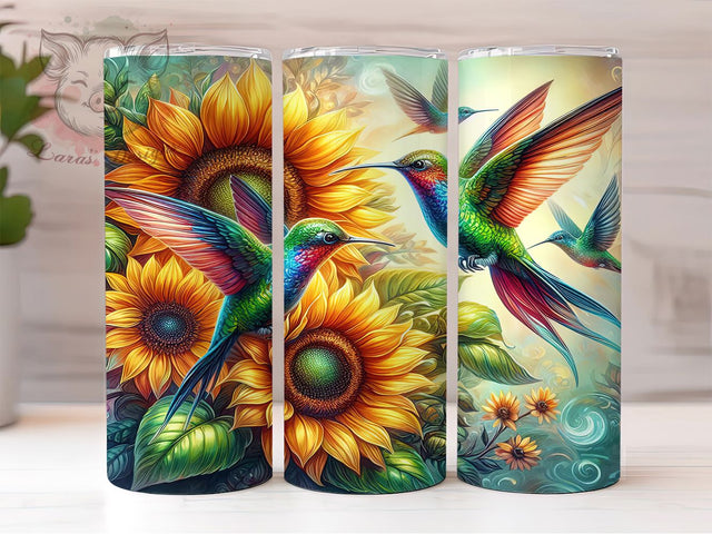 Hummingbird Sunflower Floral Tumbler Wrap, Floral Bird Design, Summer Drinkware, Nature Lover Tumbler, Hummingbird Sunflower, Botanical Tumbler Sublimation Lara' s Designs 