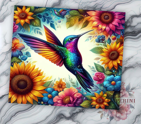 Hummingbird Sunflowers 20oz Tumbler Wrap PNG, Hummingbird Tumbler Png, Straight & Tapered Tumbler Wrap, Instant Digital Download Sublimation Li Zamperini 