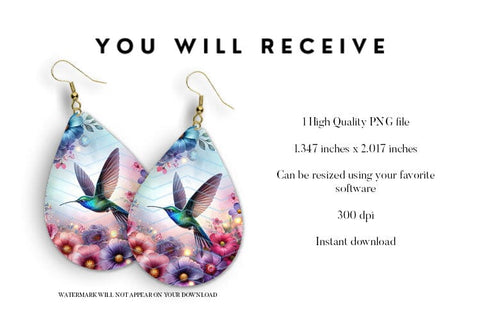 Hummingbird Teardrop Earrings Sublimation PNG Sublimation BijouBay 