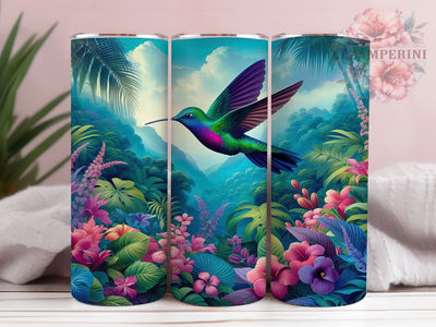Hummingbird Tropical 20oz Tumbler Wrap, Tropical Flower, Nature Inspired, Colorful Artwork, Elegant Pattern, 20oz Tumbler Wrap, Sublimation PNG Sublimation Li Zamperini 