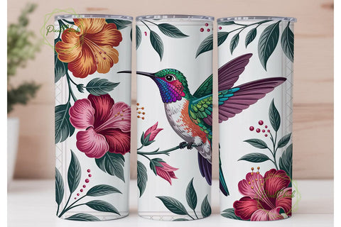 Hummingbird & Tropical Flowers Tumbler Sublimation PixelChick 