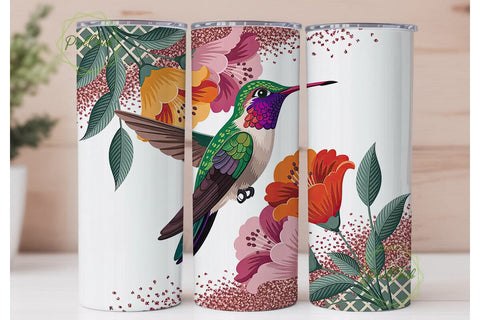 Hummingbird & Tropical Flowers Tumbler Sublimation PixelChick 
