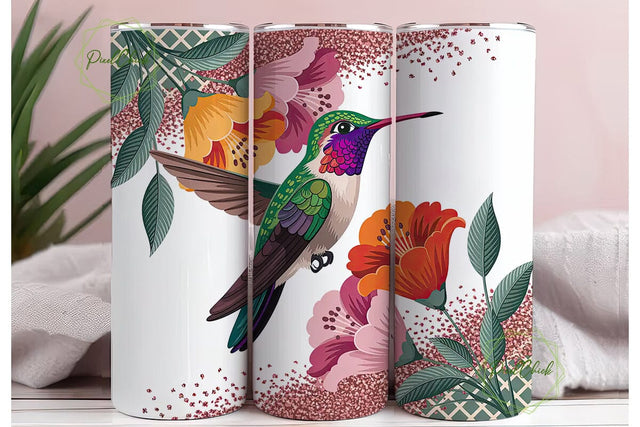 Hummingbird & Tropical Flowers Tumbler Sublimation PixelChick 