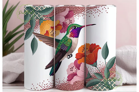 Hummingbird & Tropical Flowers Tumbler Sublimation PixelChick 