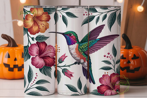 Hummingbird & Tropical Flowers Tumbler Sublimation PixelChick 