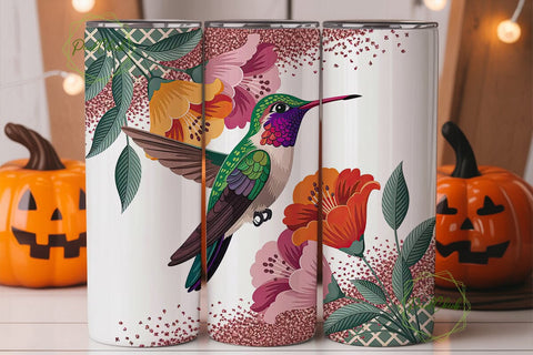 Hummingbird & Tropical Flowers Tumbler Sublimation PixelChick 