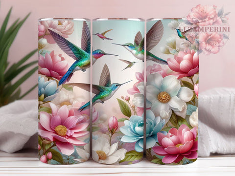 Hummingbird Tumbler, Floral Drinkware, Nature Inspired Mug, Botanical Tumbler, 20oz Sublimation Wrap, Flower Tumbler, Colorful Bird Mug Sublimation Li Zamperini 