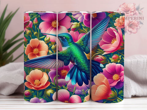 Hummingbird Tumbler, Floral Drinkware, Nature Inspired Mug, Botanical Tumbler, 20oz Sublimation Wrap, Flower Tumbler, Colorful Bird Mug Sublimation Li Zamperini 