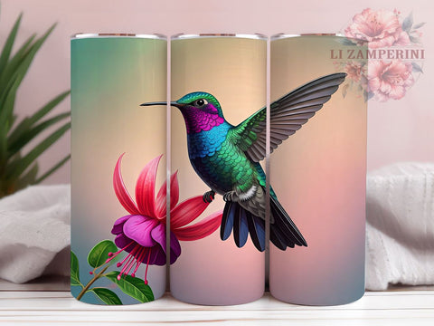 Hummingbird Tumbler, Floral Drinkware, Nature Inspired Mug, Botanical Tumbler, 20oz Sublimation Wrap, Flower Tumbler, Colorful Bird Mug Sublimation Li Zamperini 