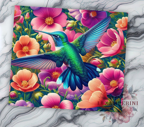 Hummingbird Tumbler, Floral Drinkware, Nature Inspired Mug, Botanical Tumbler, 20oz Sublimation Wrap, Flower Tumbler, Colorful Bird Mug Sublimation Li Zamperini 