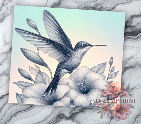 Hummingbird Tumbler, Floral Drinkware, Nature Inspired Mug, Botanical Tumbler, 20oz Sublimation Wrap, Flower Tumbler, Colorful Bird Mug Sublimation Li Zamperini 
