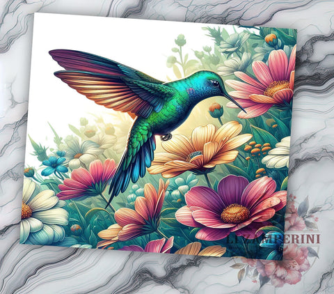 Hummingbird Tumbler, Floral Drinkware, Nature Inspired Mug, Botanical Tumbler, 20oz Sublimation Wrap, Flower Tumbler, Colorful Bird Mug Sublimation Li Zamperini 