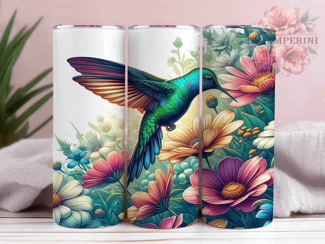Hummingbird Tumbler, Floral Drinkware, Nature Inspired Mug, Botanical Tumbler, 20oz Sublimation Wrap, Flower Tumbler, Colorful Bird Mug Sublimation Li Zamperini 