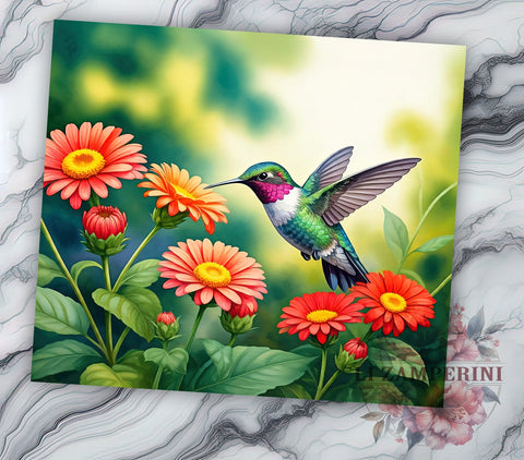 Hummingbird Tumbler, Floral Drinkware, Nature Inspired Mug, Botanical Tumbler, 20oz Sublimation Wrap, Flower Tumbler, Colorful Bird Mug Sublimation Li Zamperini 