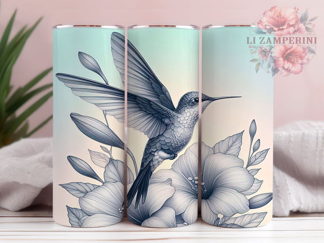 Hummingbird Tumbler, Floral Drinkware, Nature Inspired Mug, Botanical Tumbler, 20oz Sublimation Wrap, Flower Tumbler, Colorful Bird Mug Sublimation Li Zamperini 