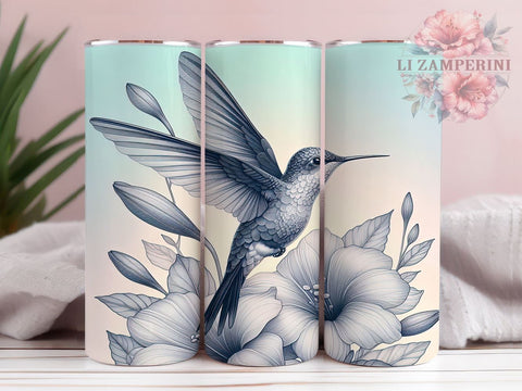 Hummingbird Tumbler, Floral Drinkware, Nature Inspired Mug, Botanical Tumbler, 20oz Sublimation Wrap, Flower Tumbler, Colorful Bird Mug Sublimation Li Zamperini 