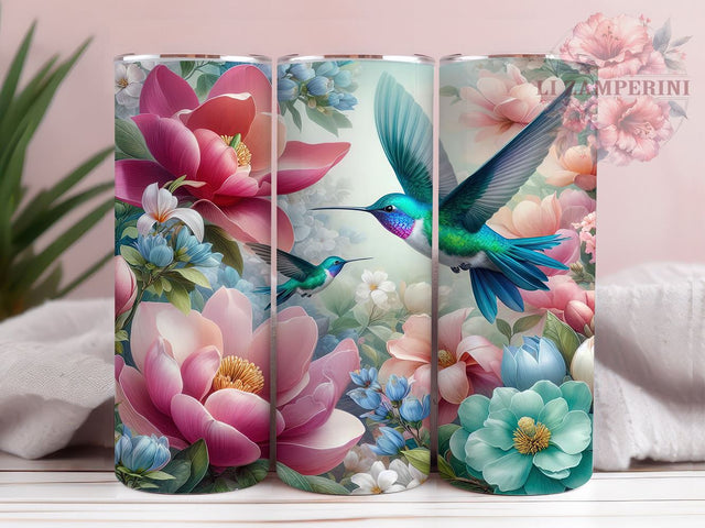 Hummingbird Tumbler, Floral Drinkware, Nature Inspired Mug, Botanical Tumbler, 20oz Sublimation Wrap, Flower Tumbler, Colorful Bird Mug Sublimation Li Zamperini 