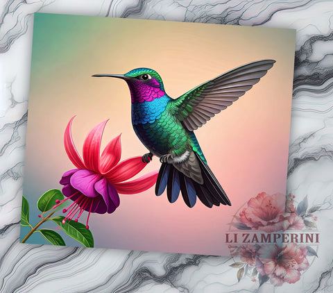 Hummingbird Tumbler, Floral Drinkware, Nature Inspired Mug, Botanical Tumbler, 20oz Sublimation Wrap, Flower Tumbler, Colorful Bird Mug Sublimation Li Zamperini 
