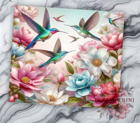 Hummingbird Tumbler, Floral Drinkware, Nature Inspired Mug, Botanical Tumbler, 20oz Sublimation Wrap, Flower Tumbler, Colorful Bird Mug Sublimation Li Zamperini 