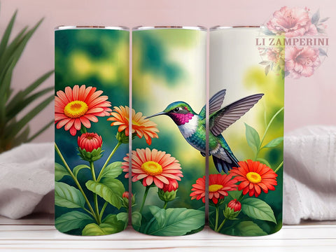 Hummingbird Tumbler, Floral Drinkware, Nature Inspired Mug, Botanical Tumbler, 20oz Sublimation Wrap, Flower Tumbler, Colorful Bird Mug Sublimation Li Zamperini 