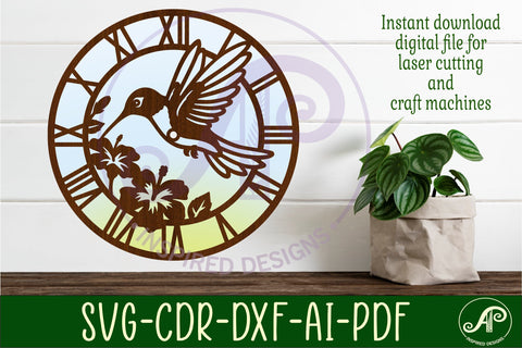 Hummingbird wall clock laser cut files SVG APInspireddesigns 