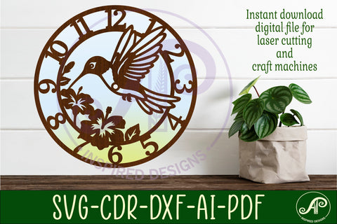 Hummingbird wall clock laser cut files SVG APInspireddesigns 