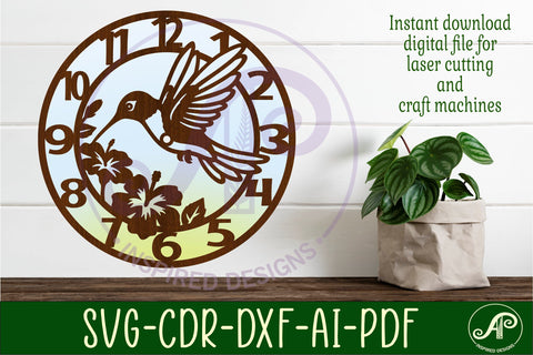 Hummingbird wall clock laser cut files SVG APInspireddesigns 