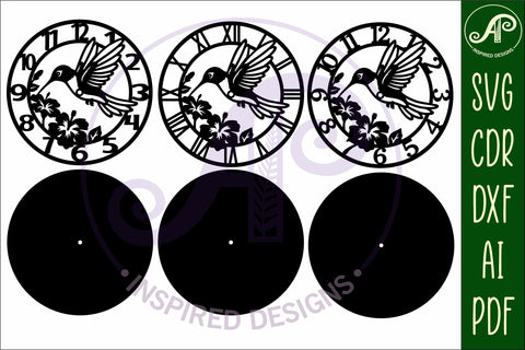 Hummingbird wall clock laser cut files SVG APInspireddesigns 